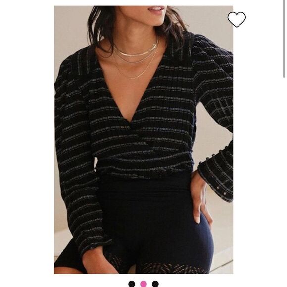 Free people girlfriend top S shimmering stripes plunging neckline - Picture 1 of 11
